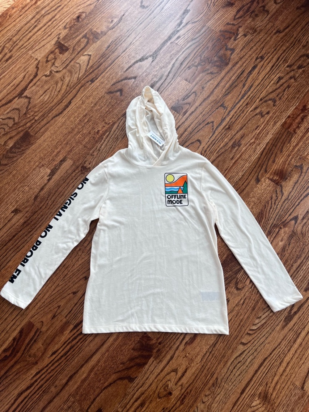 Old Navy Cream Hooded Graphic Long Sleeve Tee Size L 10/12 - Picture 2 of 6